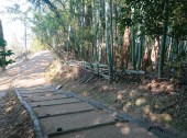 防草土による公園の通路・階段への雑草対策