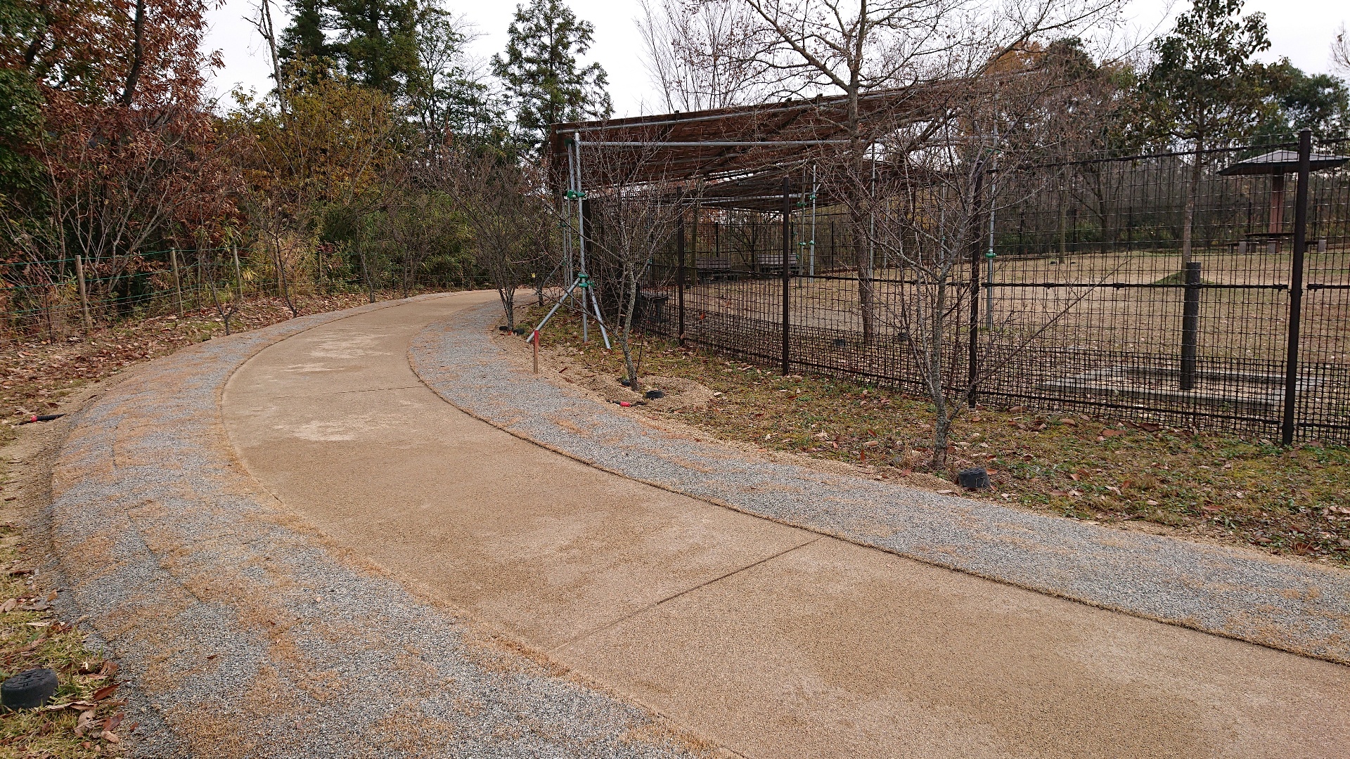 防草土による国営公園の遊歩道への雑草対策